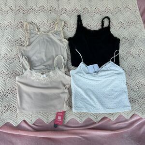 M Tank Bundle Lace Crochet Trim Basic Crop Preppy Boho Bows School Festival Rave
